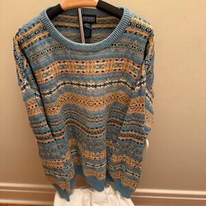 Lands' End Knit Blue and Yellow Knit Sweater